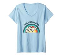 Women's The Answer is Nope Vintage Rainbow Humor V-Neck T-Shirt