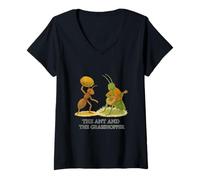 Womens The Ant and The Grasshopper Classic Aesop’s Fable V-Neck T-Shirt