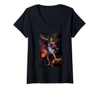 Womens The Archangel Michael Defeating Satan by Guido Reni (1635) V-Neck T-Shirt