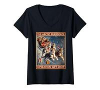 Womens The Arctic Purrforce - Classic Christmas Cats Sleigh Ride V-Neck T-Shirt