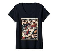 Womens The Arctic Purrforce - Vintage Christmas Cats Sleigh Ride V-Neck T-Shirt