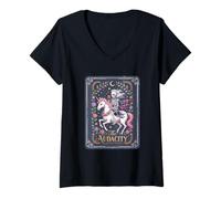 Womens The Audacity Tarot Card Funny Skeleton Riding Unicorn V-Neck T-Shirt