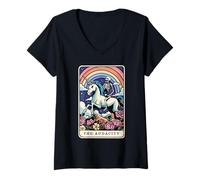 Womens The Audacity Tarot Card Skeleton Riding Unicorn Sarcastic V-Neck T-Shirt