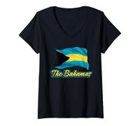 Womens The Bahamas Flag Caribbean Bahamian Men Women Kids V-Neck T-Shirt