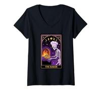 Women's The Baker Tarot Card Skeleton Chef Baking Occult Sourdough V-Neck T-Shirt
