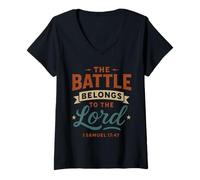 Womens The Battle Belongs to The Lord Samuel 17 47 - Christian V-Neck T-Shirt