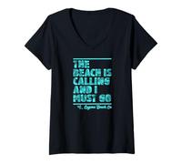 Women's The Beach is Calling and I Must Go Laguna Beach California V-Neck T-Shirt