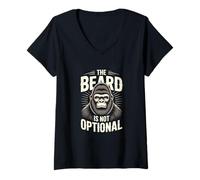 Women's The Beard is Not Optional Funny Gorilla Beard V-Neck T-Shirt