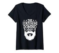 Women's The Bearded Domino Player Dominoes Board Game Domino V-Neck T-Shirt