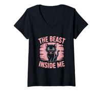 Womens The Beast Inside Me Funny Angry Cat Meme V-Neck T-Shirt