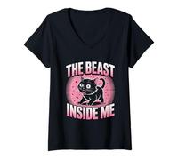 Womens The Beast Inside Me Funny Angry Cat Meme V-Neck T-Shirt
