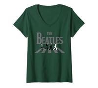 Women's The Beatles - Abbey Road Greyscale Album Cover V-Neck T-Shirt, Dark Green, Medium