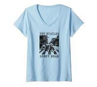 Women's The Beatles Abbey Road V-Neck T-Shirt, Baby Blue, Small