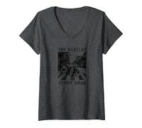 Women's The Beatles Abbey Road V-Neck T-Shirt, Dark Heather Grey, Large