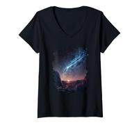 Women's The Beauty of the Night, Sky Among Asteroids V-Neck T-Shirt