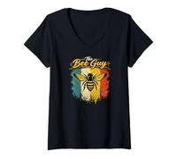 Women's The Bee Guy Retro Honeybee Beekeeper Icon V-Neck T-Shirt