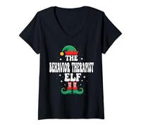 Womens The Behavior Therapist Elf Funny Christmas Matching Family V-Neck T-Shirt