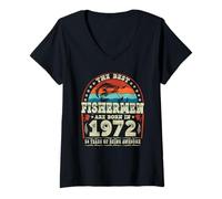 Womens The Best Fishermen Born in 1972 Fishing Lovers 54th Birthday V-Neck T-Shirt