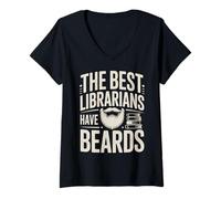 Women's The Best Librarians Have Beards Funny Librarian Library V-Neck T-Shirt