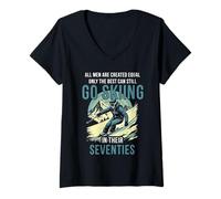Women's The Best Still Go Skiing in Their Seventies V-Neck T-Shirt