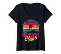 Womens The Best View Comes After The Hardest Climb Hiking Gifts V-Neck T-Shirt