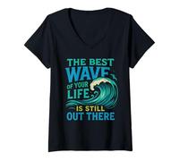 Womens The Best Wave of Your Life Surfing Ocean Motivational Quote V-Neck T-Shirt