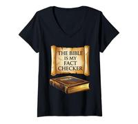 Women's The Bible is My Fact Checker Christian V-Neck T-Shirt