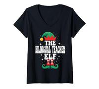 Womens The Bilingual Teacher Elf Funny Christmas Matching Family V-Neck T-Shirt