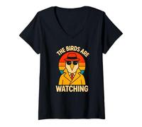 Womens The Birds are Watching Funny Bird Lovers Conspiracy Gift V-Neck T-Shirt