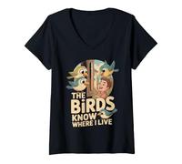 Women's The Birds Know Where I Live Funny Bird Feeder Design V-Neck T-Shirt