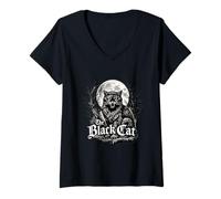 Women's The Black Cat Gothic Vintage Horror Design V-Neck T-Shirt