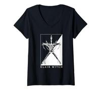 Womens The Blair Witch Project Black and White Stick Figure Horror V-Neck T-Shirt