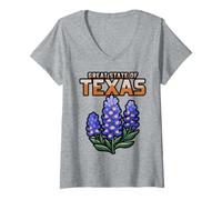 Womens The Bluebonnet State Floral Texas Map TX US States for Texan V-Neck T-Shirt