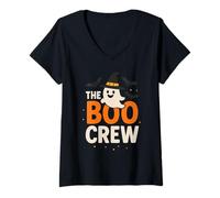 Womens The Boo Crew Funny Halloween Ghost Art Kids Girls Boys V-Neck T-Shirt