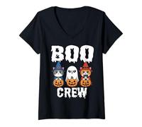 Womens The Boo Crew Halloween Matching Cute Cat Witch Ghost Pumpkin V-Neck T-Shirt