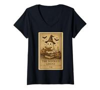 Womens The Booked Ghost Classic Tarot Style Cute Halloween Costume V-Neck T-Shirt