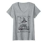 Womens The Booked Ghost Tarot Cute Halloween Bookworm V-Neck T-Shirt