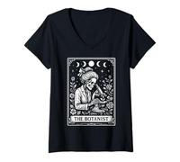 Womens The Botanist Botany Gardening Plant Tarot Card Witchy Moon V-Neck T-Shirt