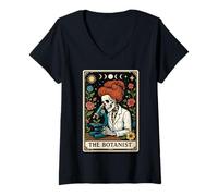 Womens The Botanist Botany Gardening Plant Tarot Card Witchy Moon V-Neck T-Shirt