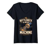 Women's The Bottleneck is Never the Machine Manufacturing Engineer V-Neck T-Shirt