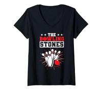 Women's The Bowling Stones Funny Bowling Player Bowler Pins V-Neck T-Shirt