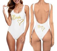 Women's 'The Bride' Swimsuit Hen Party Swimming Costume One Piece Swimwear Tummy Control Plus Size Bride Push Up Monokinis Slim Beachwear Bathing Suits Team White