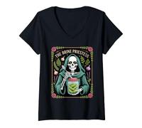 Women's The Brine Priestess Pickle Goth Skeleton Kitchen V-Neck T-Shirt