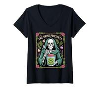 Women's The Brine Priestess Pickle Goth Skeleton Kitchen V-Neck T-Shirt