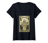 Women's The Brine Priestess Tarot Monk Skeleton Spoon Jar V-Neck T-Shirt