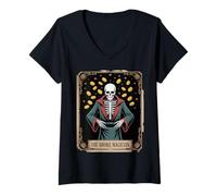Women's The Broke Magician Skeleton Tarot Occult Coins V-Neck T-Shirt