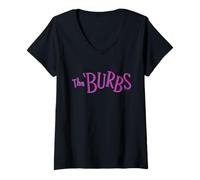 Womens The ’Burbs Pink and Blue Retro Logo V-Neck T-Shirt