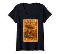 Womens The Burrito Bandito El Squatcho Sombrero Bigfoot Design V-Neck T-Shirt