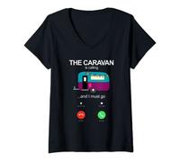 Womens The Caravan Is Calling And I Must Go Funny Static Caravan V-Neck T-Shirt