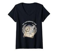 Womens The Cartography Club Old Map Collector Vintage Adventure V-Neck T-Shirt